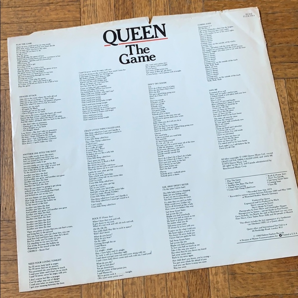 Queen the Game Vinyl LP SLEEVE ONLY